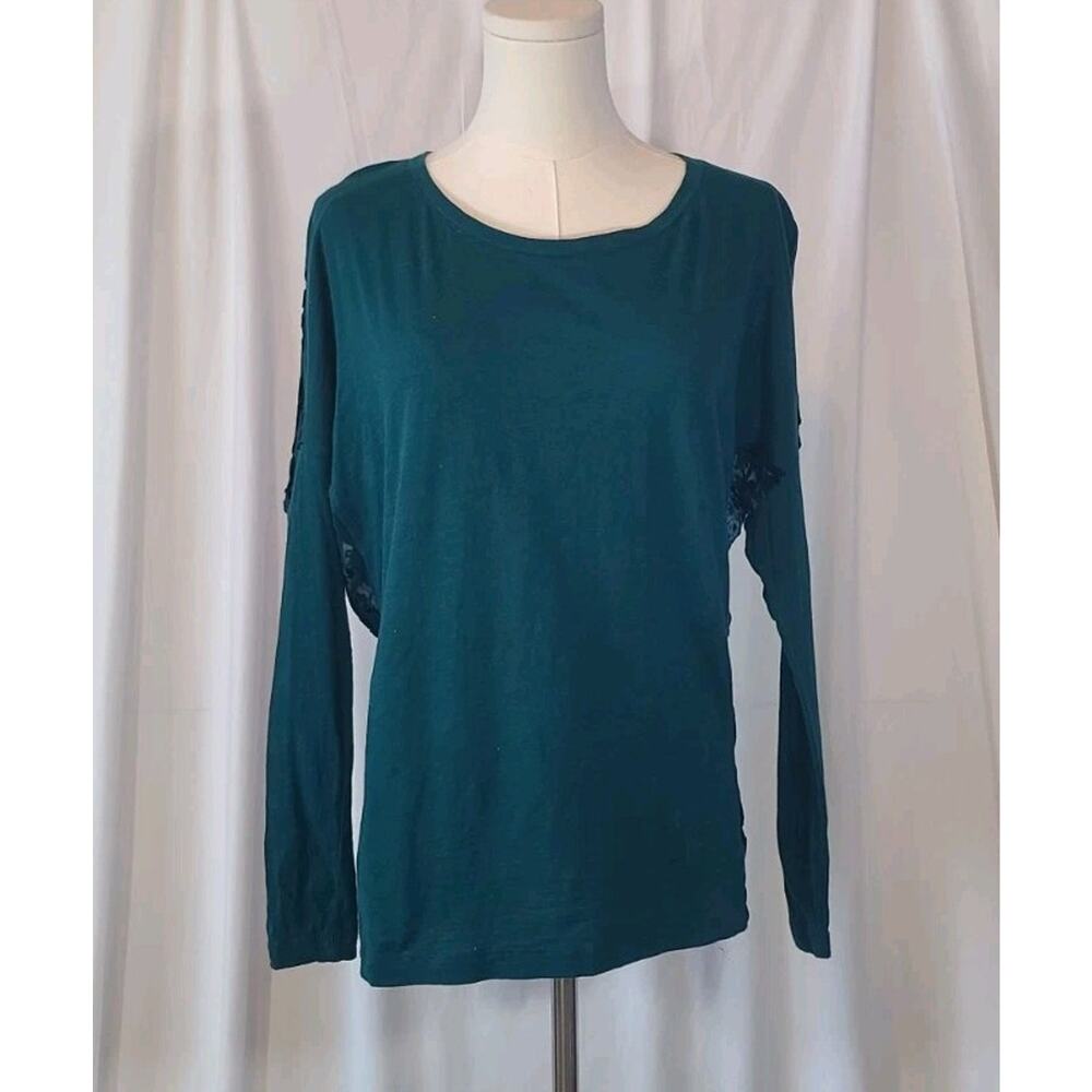 Sundance Green Burnout Velvet Back Shirt Top XS Long Sleeve